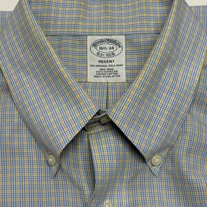 Brooks Brothers Regent Shirt Mens 16.5 Plaid Blue Yellow Non Iron Supima Cotton